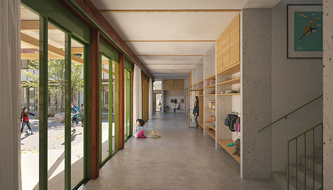2019. « Restructuration et extension de l'école publique de Cérillan » - 3. La grande coursive intérieure - Saint-Médard-en-Jalles (33) - avec Flint. Architecture & Urbanisme.jpg